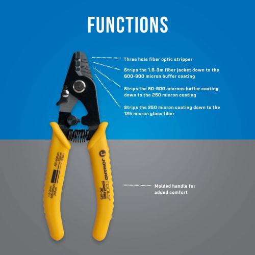 Jonard Tools JIC-375 3-Hole Fiber Optic Stripper with TPR Handle, 6-Inch Long