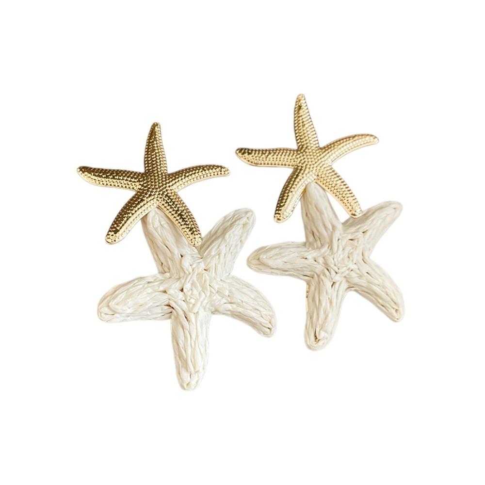 Raffia Grass Starfish Earrings Personality Star Dangle Earrings Starfish Ear Pendant Daily