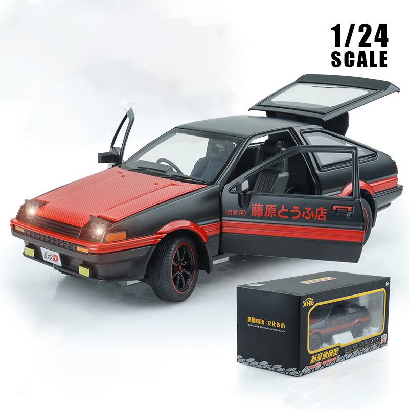 Масштаб 1/24 Toyota AE86, начальная модель D, большой игрушечный автомобиль, игрушечный автомобиль из цинкового сплава со звуком и светом для детей, подарок для мальчиков и девочек