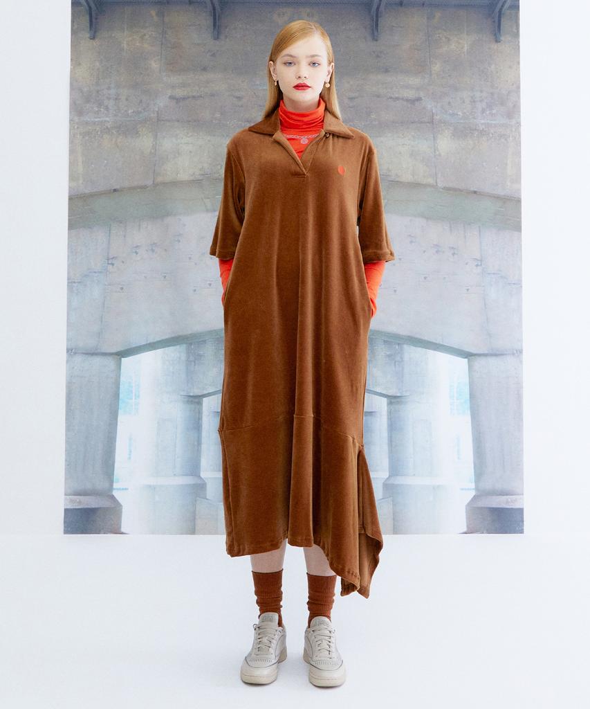 The Studio K Asymmetrical Velour Dress_Brown