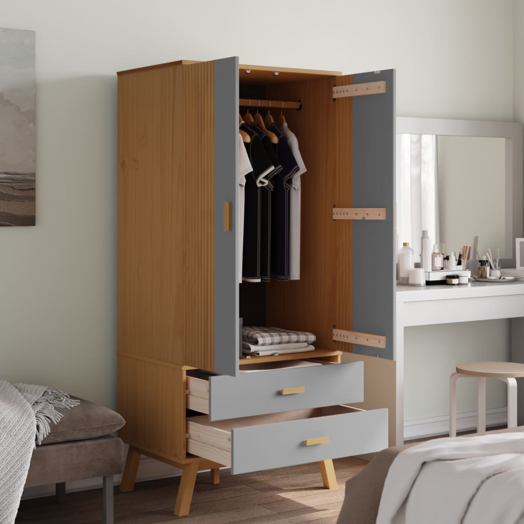 OLDEN Wardrobe Gray & Brown 76.5 x 53 x 172 cm Solid Pine Wood