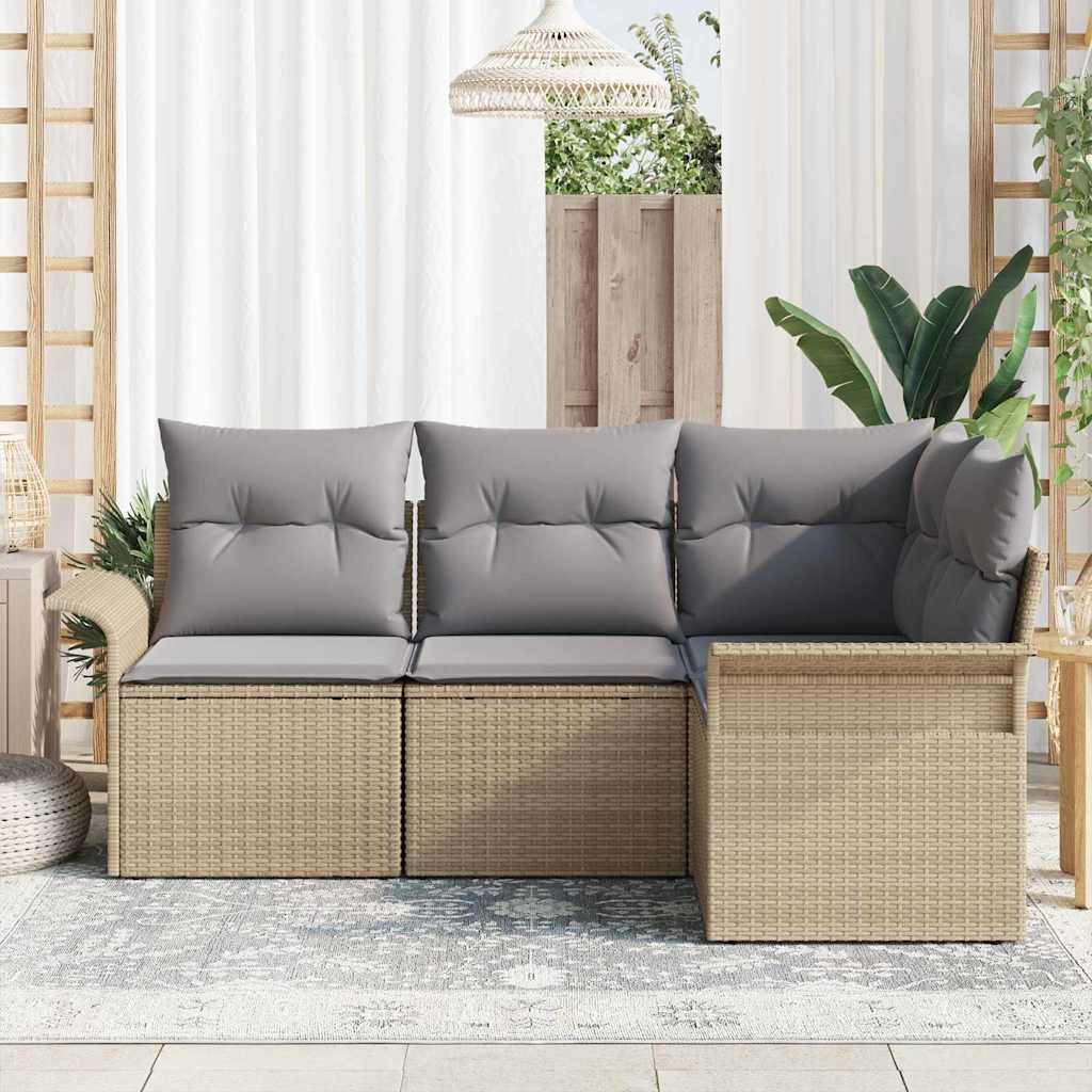 Garden Sofa Set with Cushions 4 pcs Beige Poly Rattan