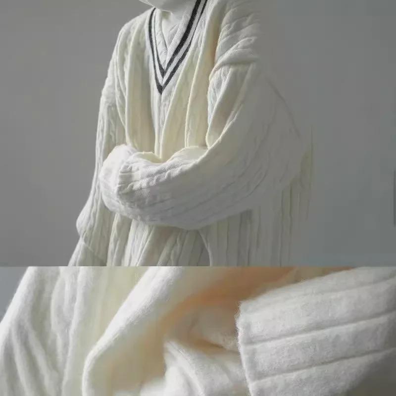 2025 Men's Retro Japanese V-Neck Twisted Knit Sweater - Soft, Loose Fit