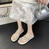 Niche Outer Wear Flat-bottomed Cool Slippers Summer 2025 New French High-end Rhinestone Cover Toe Slippers
