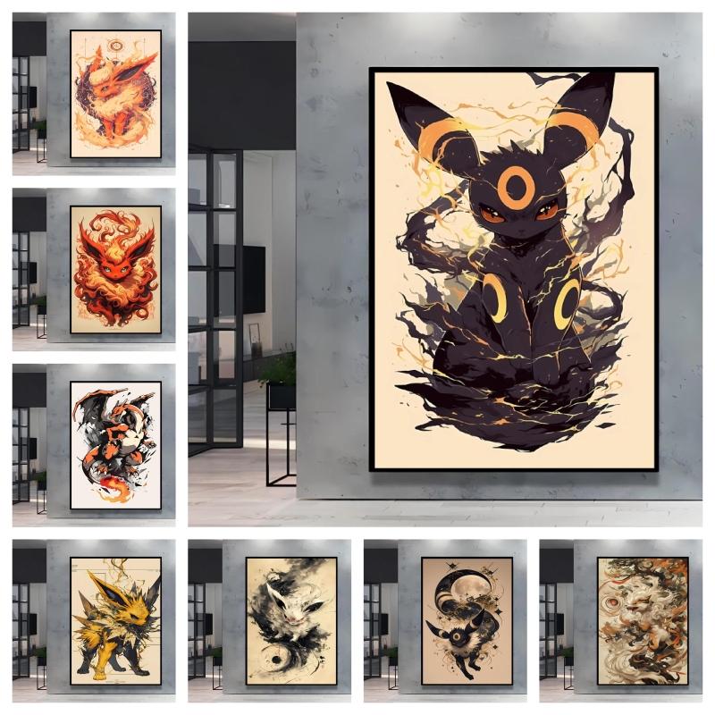 Japanese Anime Canvas Paintings Pokemon Umbreon Retro Style Cartoon Picture Modern Home Living Room Children's Room Decor Poster