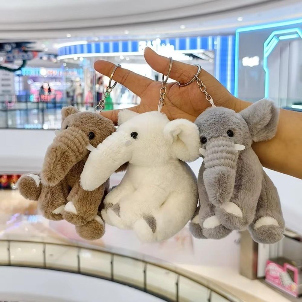 Cute Cartoon Elephant Keyring Polyester Animal Bag Pendant Love Pompom Plush Stuffed Keychain Kids