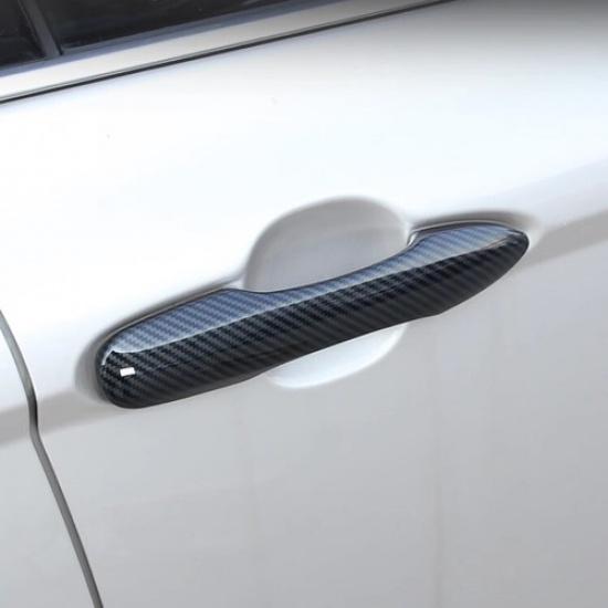Black Carbon Fiber Front Car Door Handles Cover Trim For Toyota Camry 2018-2024