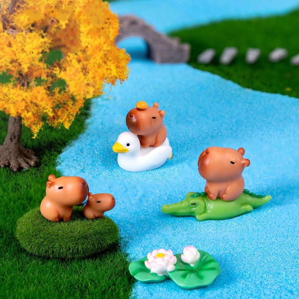 Resin Cartoon Capybara Statue DIY Mini Animals Figurine Party Festival