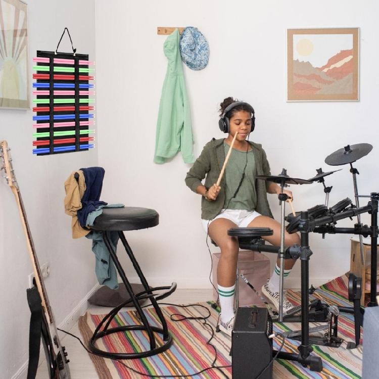 Подвесная сумка для хранения барабанных палочек вмещает до 12 пар барабанных палочек, легкий доступ, складные органайзеры для барабанных палочек для музыкантов