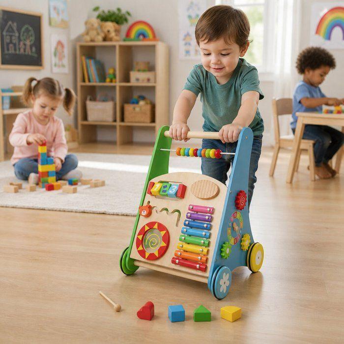 Trotteur en Bois GINGER HOME avec Activités, Xylophone et Trieur de Formes, 35,1x31,3x46 cm