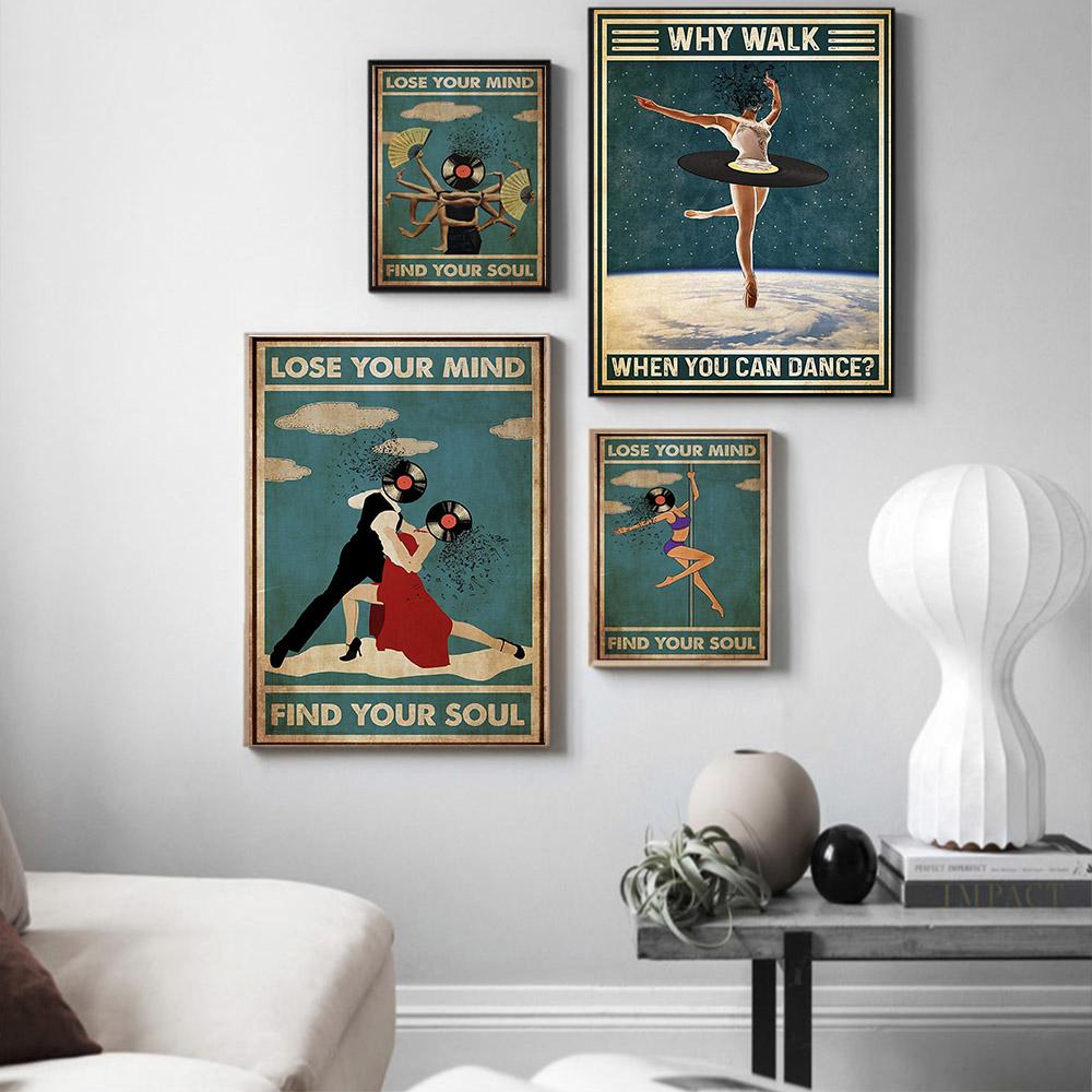 Винтажная абстрактная художественная фигура, холст, живопись, модный настенный художественный плакат, виниловая пластинка, музыкальная танцовщица, гостиная, домашний декор, фреска