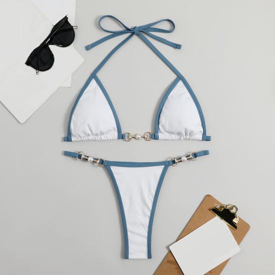 2 шт./компл., сексуальный женский комплект микро бикини, однотонный бюстгальтер с лямкой на шее, трусы на шнуровке, комплект купального костюма, быстросохнущая пляжная одежда