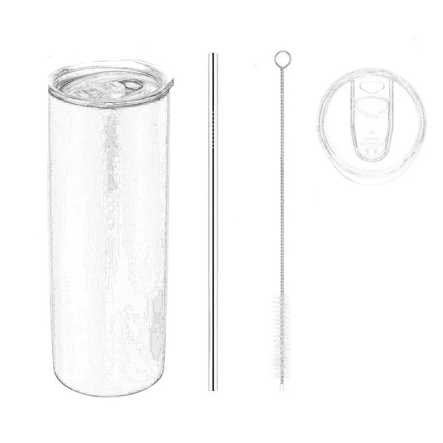 20 унций сублимационные узкие стаканы прямые пустые кофейные кружки из нержавеющей стали с крышкой и пластиковой трубочкой многоразовые чашки-непроливайки Ya741