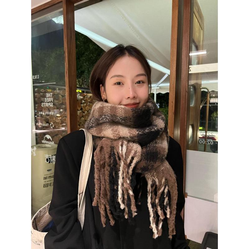 Scarf Women's Autumn and Winter Warm Thickened Student Plaid Shawl Korean Style Versatile Scarf