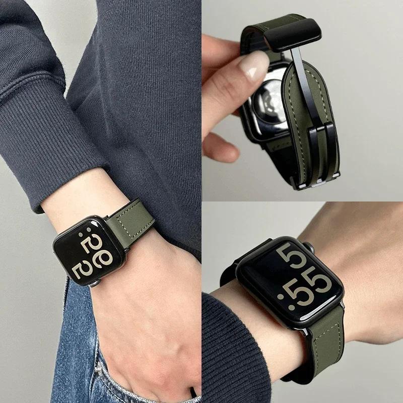 Силиконовый кожаный ремешок для Apple Watch Band 49/44/42/45/38/40/41 Аксессуары Браслет для iWatch Ultra Series 10 9 8 7 SE 6 5 4