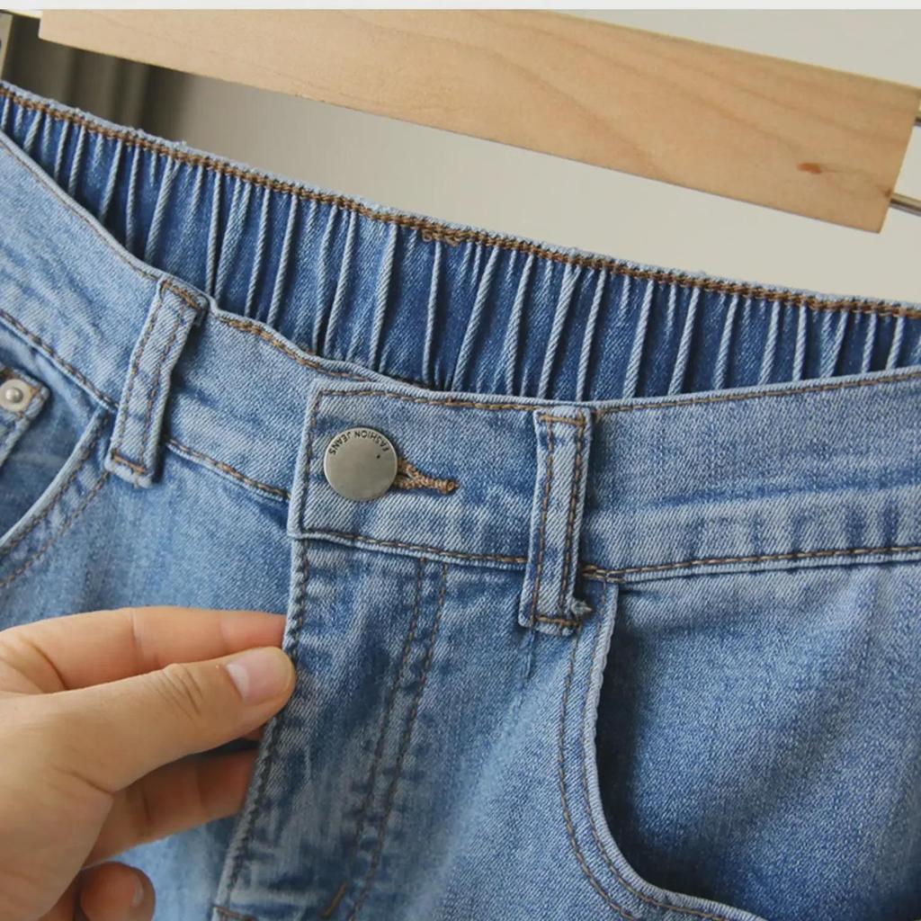 Женские эластичные джинсы с высокой талией и свободным кроем - новый стиль 2025 года, длина Nine-Point, большой размер, шаровары