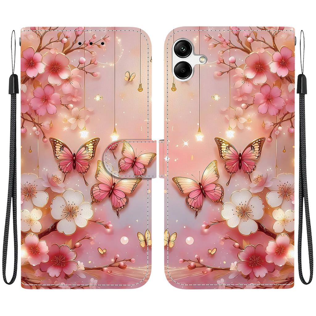 Чехол-книжка из искусственной кожи ручной работы для Samsung A04e/F04/M04 (SM-A042F/E045F/M045F)- Противоскользящий ударопрочный чехол с ремешком на запястье и дизайнами в виде сердец/роз и кошек