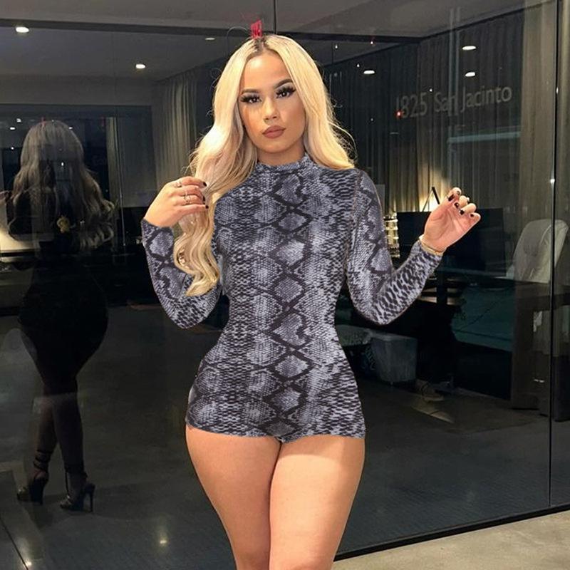 Трендовый женский облегающий комбинезон с длинным рукавом и леопардовым принтом 2024