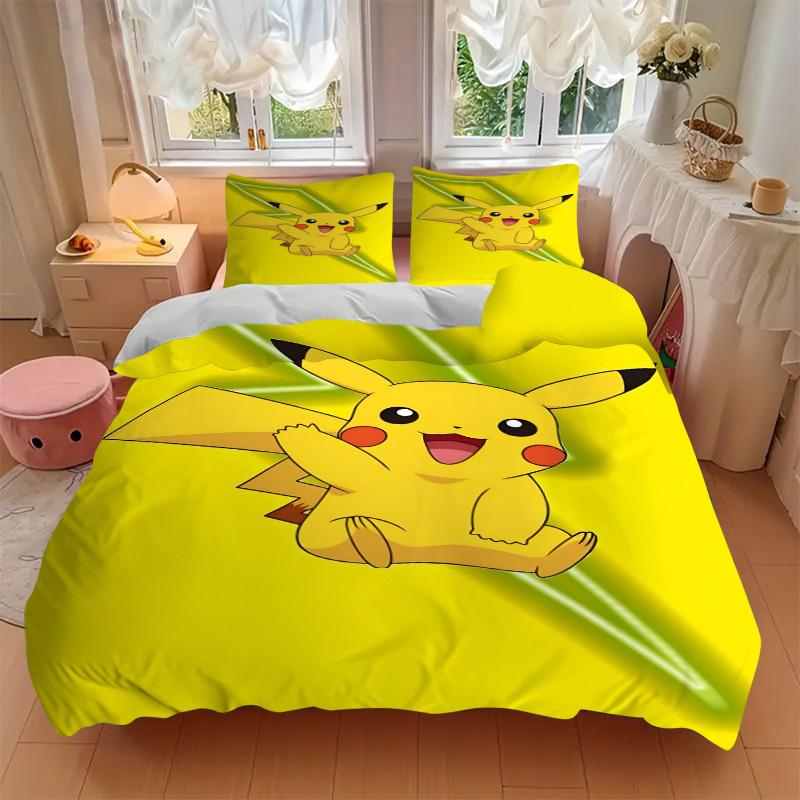 3pcs Pikachu, Electric-type Duvet Cover Set, 1 Duvet Cover + 2 Pillowcases (No Insert), High-Definition Print, Home & Dorm Set yy251208071