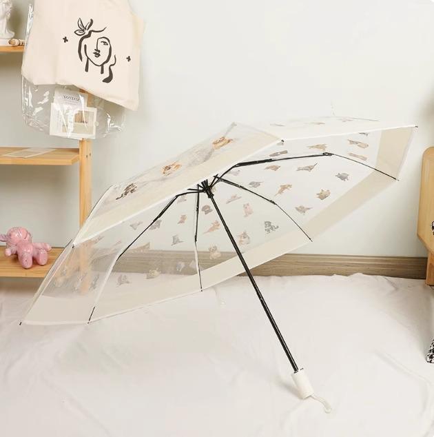 Fully Automatic Japanese Black Kitten Umbrella, Transparent & Reinforced with Long Handle.