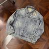 Unisex Streetwear Denim Jacket With Embroidery Detail Loose Fit Outerwear