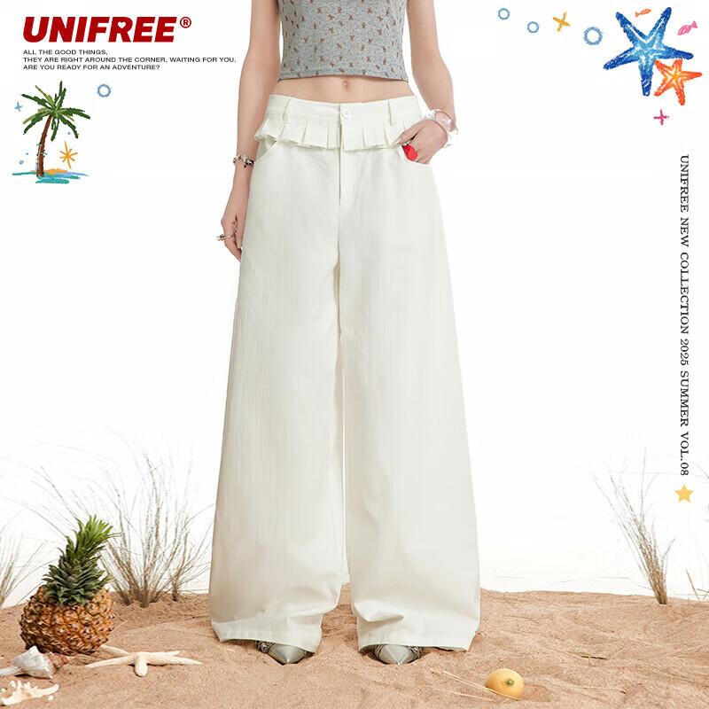 UNIFREE Korean Style Ruffle Hem Wide-Leg Pants