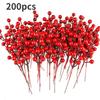200PCS Christmas Decoration Red Fruit Simulation Flower Decor Garland Gift Flower Arrangement DIY Christmas Tree Berry Branches