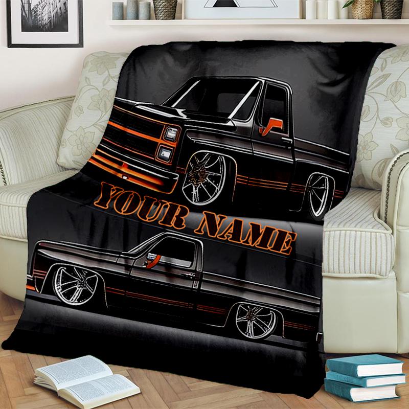 1PC Custom Name Custom Pickup Truck flannel blanket versatile, all-season throw suitable for the living room, bedroom, camping, travel, and gift