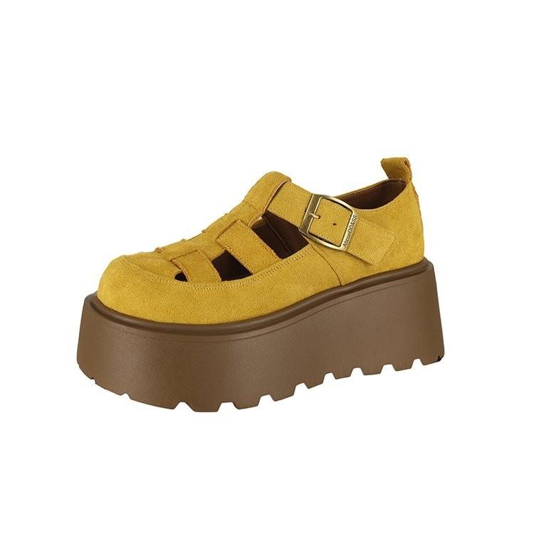 Туфли на толстой подошве с полыми отверстиями, увеличивающие рост, новые весенне-летние туфли Мэри Джейн, одинарные туфли с сумкой на мыске, сандалии