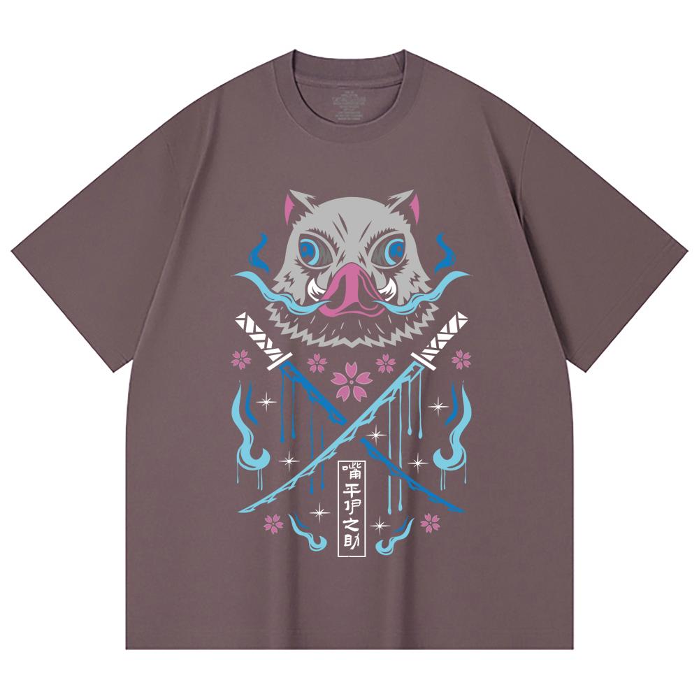 230 Gsm 100% Cotton Demon Slayer V97 Inosuke Print Unisex Heavy Cotton T Shirt