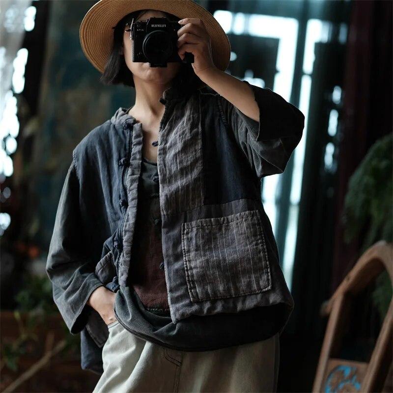 Johnature Женские винтажные хлопковые льняные жилеты, пальто, лоскутные цветные карманы на пуговицах, хлопковая одежда, осенние женские жилеты