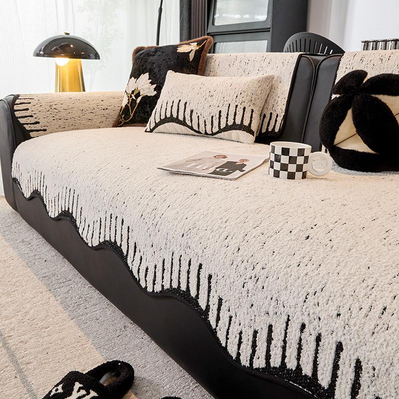 Autumn And Winter Plush New Curved Edge Sofa Cushion Plush Thickened Non-Slip Advanced Sense Irregular Straight Row Seat Cushion Cover Cloth