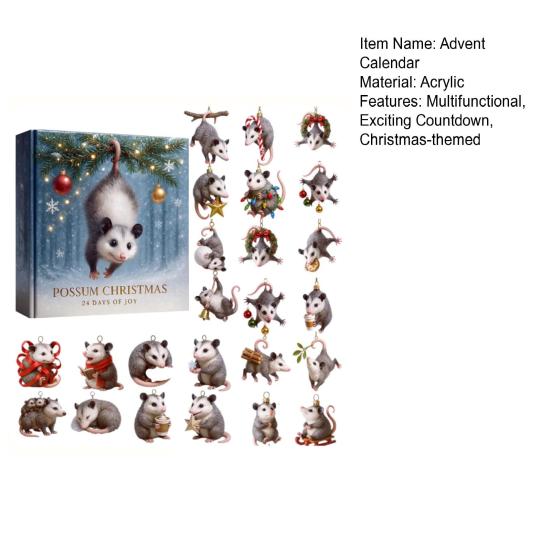 Календарь ожидания Рождества Опоссум 24 дня радости Акриловое украшение для декора елки Праздничный обратный отсчет