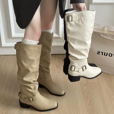 Версия из мягкой кожи~ белые короткие ботинки на толстом каблуке с острым носком, женские ботинки Мартин в британском стиле с пряжкой-ремнем, темпераментные ботинки-чулки средней высоты