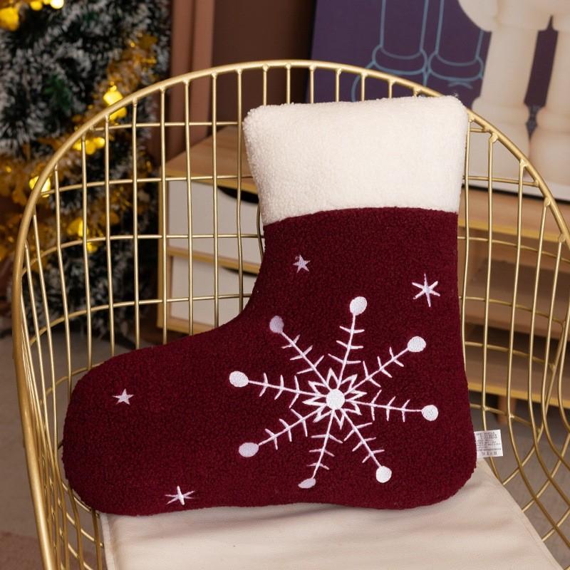 Christmas Decor Plush Sock With Embroidered Snowflake And Gift Bag For Holiday Home Decor