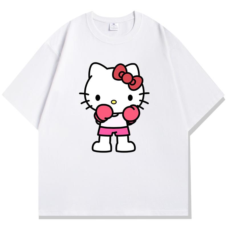 Hello Kitty Boxing Fitness Print Womens Oversized LooseFit TShirt Casual Cotton ShortSleeve Fashionable Versatile Top
