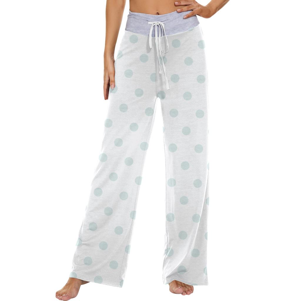 Women's Fashion Casual Comfortable Pajama Pants Printed Drawstring Wide Leg Pants