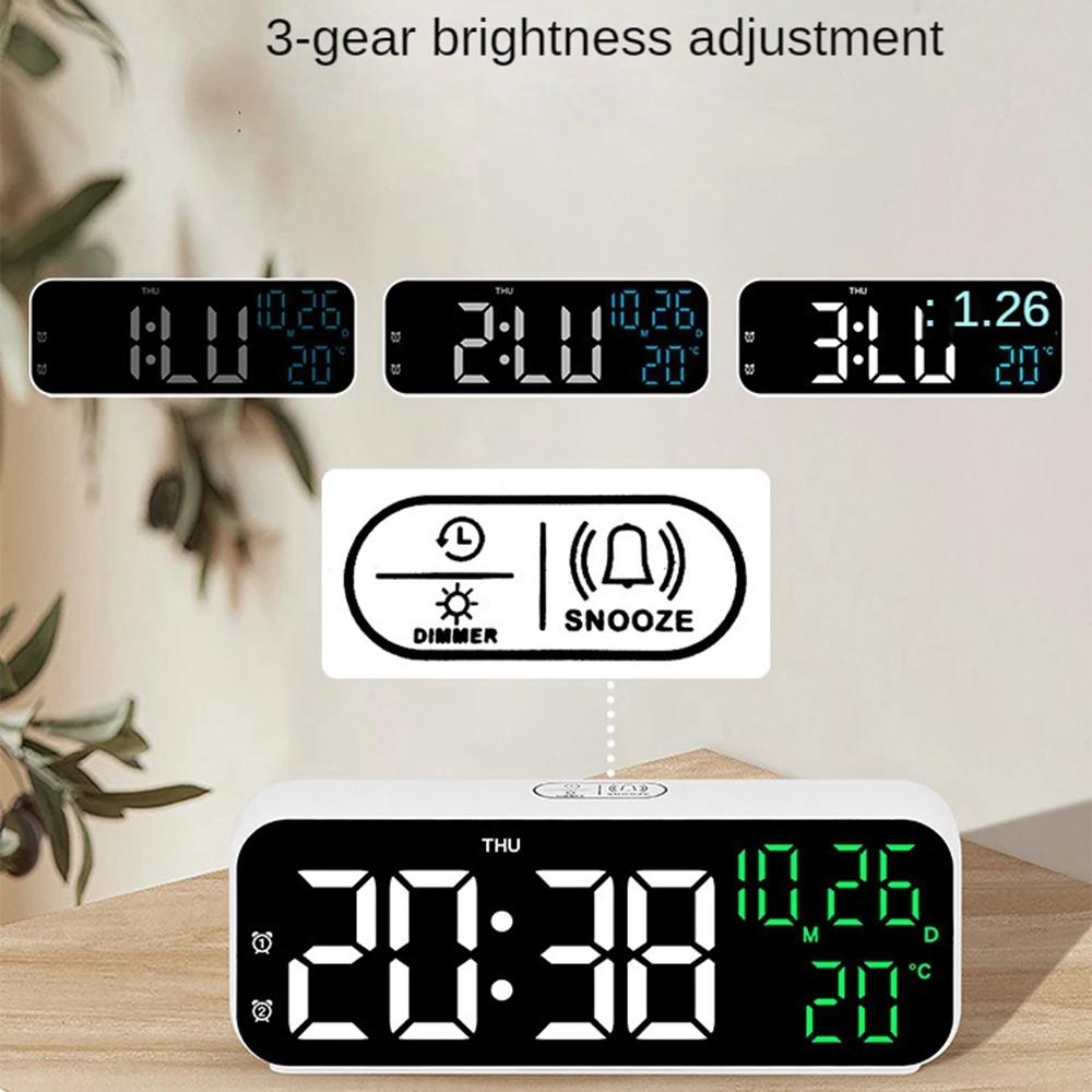 LED Voice Control Digital Alarm Clock Temperature Date Day of the Week Display Dual Clock Countdown 12/24H Use Desktop Clock