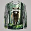 3D Принт Милый Енот Графическая Футболка Для Мужчин Забавный Анималистичный Узор Длинный Рукав Круглый Вырез Свободные Дышащие Удобные Мужские Топы