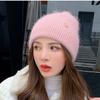 Однотонная вязаная шапка из кроличьего меха, утолщенная теплая шапка-бини, простая женская зимняя шапка