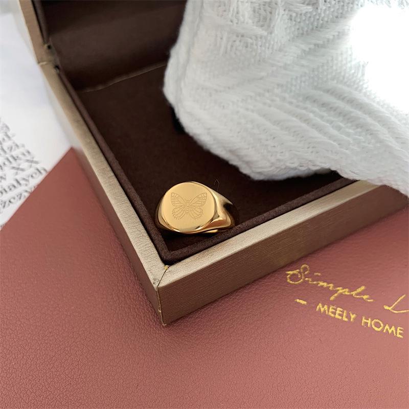 Vintage Butterfly & Flower titanium Ring - European Retro Style, 18K Gold Plated