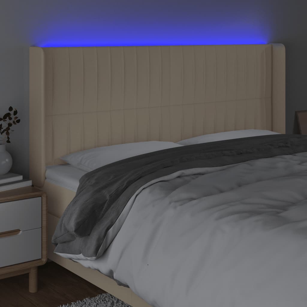LED Headboard Cream 163x16x118 128 cm Fabric