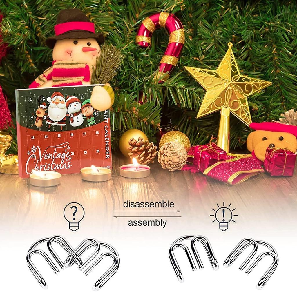 OBEST Christmas Puzzle Set of Advent Wire 3D Brain Training Hand Educational IQ Ages Rings, 24, Calendar, Puzzle, Metal, Puzzle, Toy, Puzzle, Game,