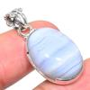 Natural Blue Lace Agate Gemstone 925 Solid Sterling Silver Pendant 1.46" I7v34
