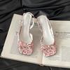 Exquisite and elegant square head bow open-toed sandals women's 2025 summer classic French temperament wear high-heeled sandals