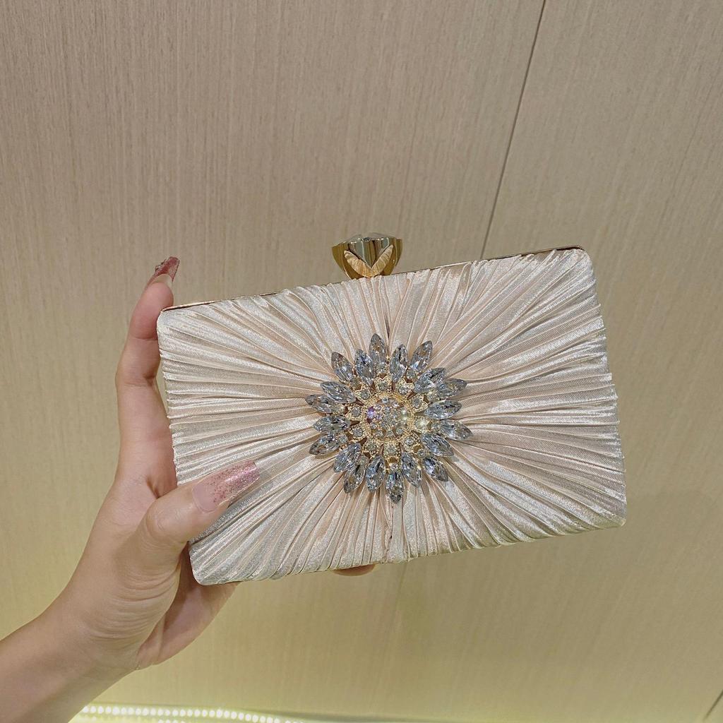 Cross-Border Rhinestone Pleated Evening Bag for Weddings, Banquets, and Dinners