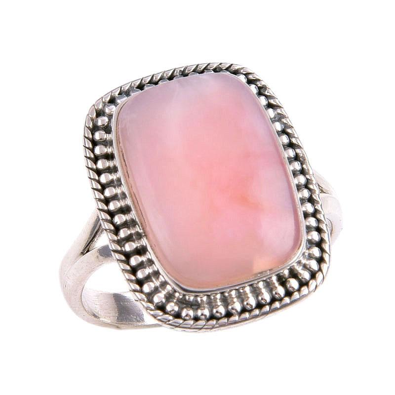 Natural Pink Opal Gemstone 925 Solid Sterling Silver Jewelry Ring Size 8.5 H2K94