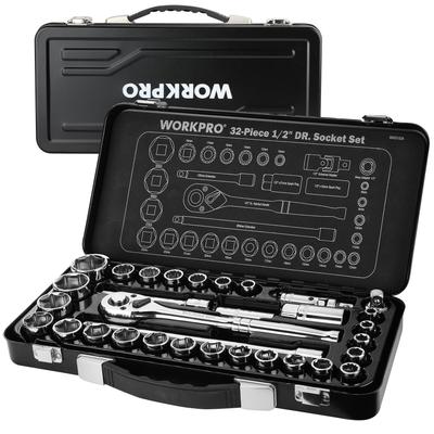 Набор торцевых ключей WORKPRO из 32 предметов, привод 1/2" со стальным кейсом для хранения