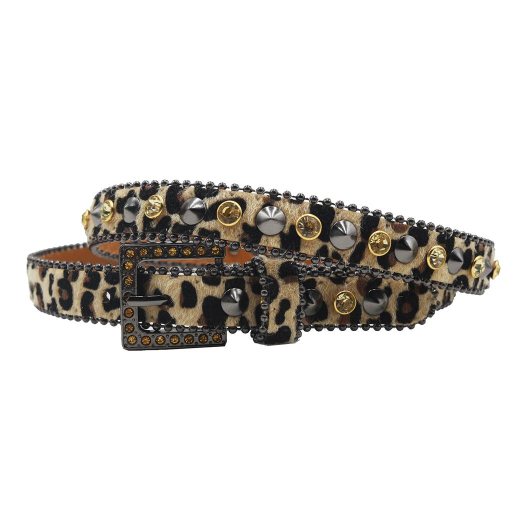 2.3 Wide Leopard Print Women's Belt European and American Rhinestone Inlay Belt High-end Pin Buckle Full Diamond Hip-hop Decoration