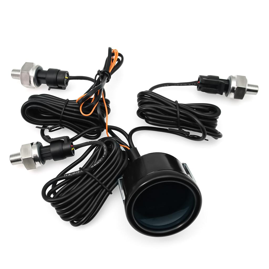 Blue LED Air Pressure Gauge Three Digital Display 220PSI Air Ride Suspension With 3PCs 1/8NPT Sensors For DC12-24V Vehicles Use